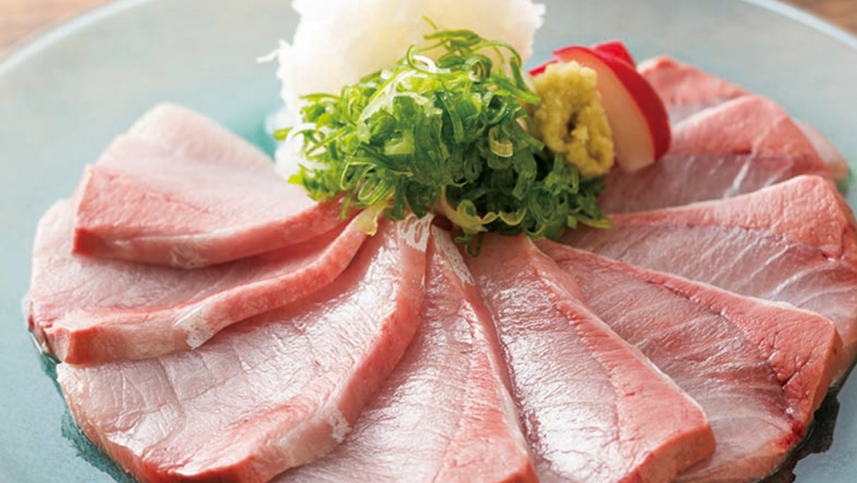 Premium hamachi sashimi plated